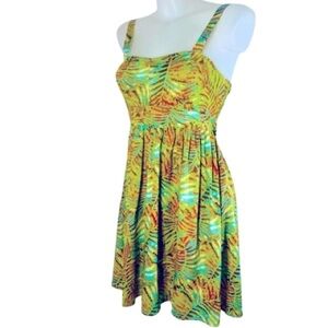 Band of Gypsies Green & Yellow Tropical Print Strapless Dress Size Small.